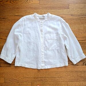 EVERLANE Cream Cropped Linen Blouse XXS Cropped Poet's Top Oversized Way Short